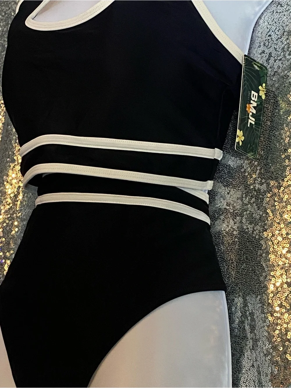 BMJL NWT Two-Piece Cutout Bikini Set | Black & Cream Contrast Trim | Size Large